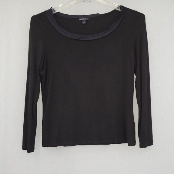 Lafayette 148 Black Scoop Neck Long Sleeve Tee Top Elevated Basic Blouse - Picture 4 of 11
